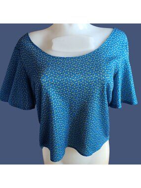 True Vintage Medium Crop Peasant Top 1of1 Handmade 1970's Blue Yellow Floral